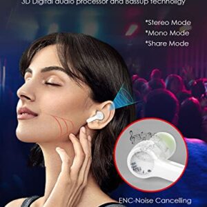 [Pearl White] Bluetooth Earbuds XLeader Pro Smart Touch Wireless Earphones with HiFi Bass USB-C Charging Case Mic 48H Playtime 6 pairs Ear Tips and Pouch Headphones for iPhone Sports Girl Working Gift