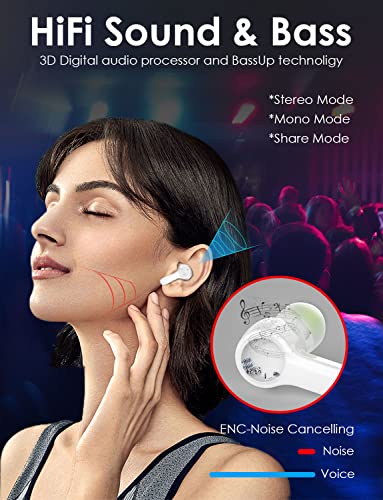 [Pearl White] Bluetooth Earbuds XLeader Pro Smart Touch Wireless Earphones with HiFi Bass USB-C Charging Case Mic 48H Playtime 6 pairs Ear Tips and Pouch Headphones for iPhone Sports Girl Working Gift