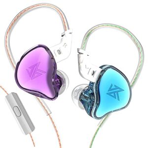 kz edc in-ear monitors, hifi stereo stage/studio iem wired noise isolating sport earphones/earbuds/headphones with detachable cable for musician audiophile (with mic, blue & purple)