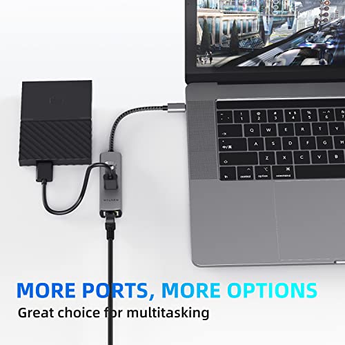 USB C to Ethernet Adapter, WALNEW 4-in-1 USB-C to USB 3.0 Hub with Gigabit Ethernet Adapter,Thunderbolt 3 to Gigabit Ethernet LAN Network Adapter for MacBook Pro/Air, iPad Pro, Dell XPS and More