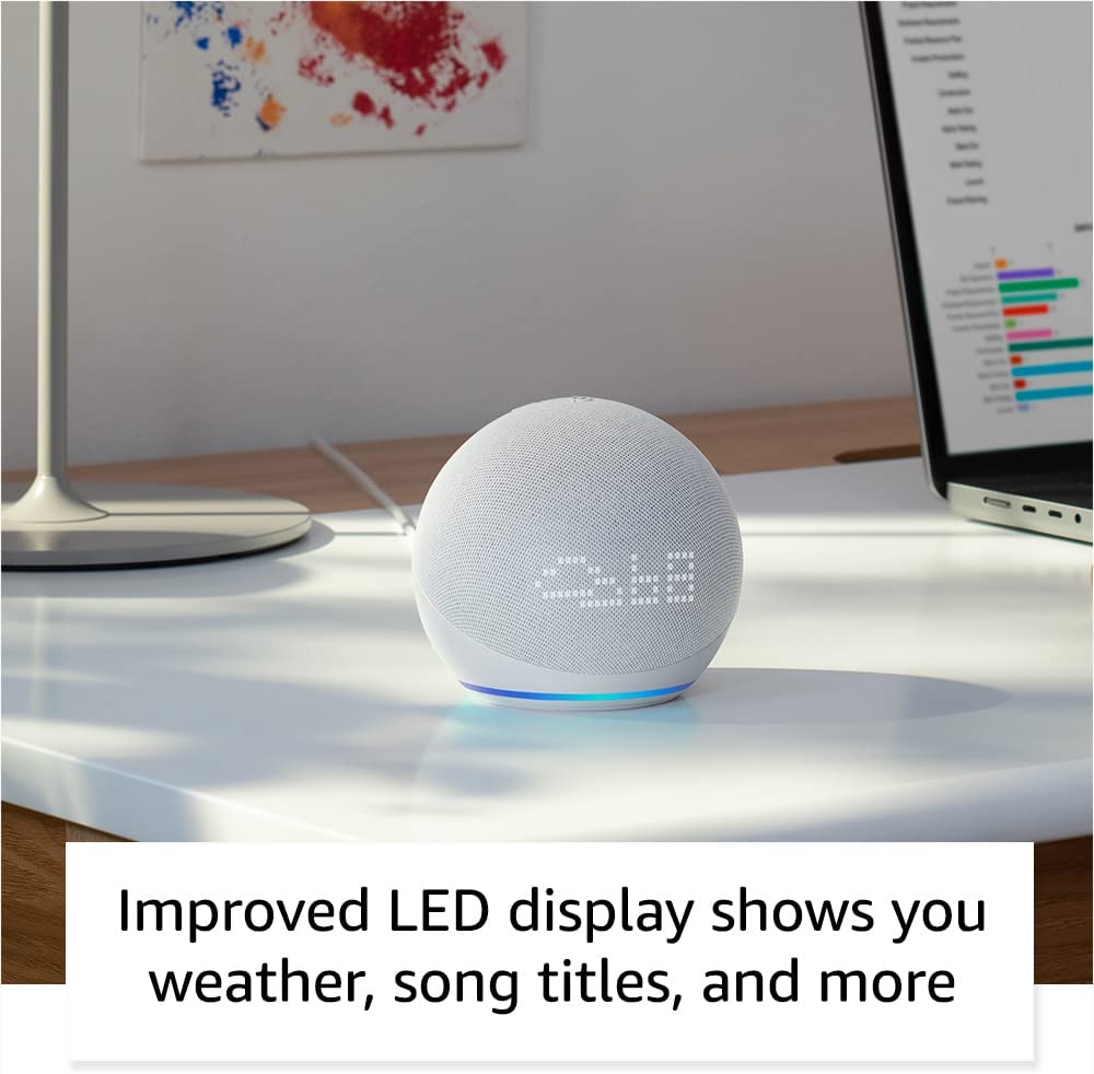 Echo Dot (5th Gen) with Clock | Cloud Blue with Philips Hue White Smart Bulb