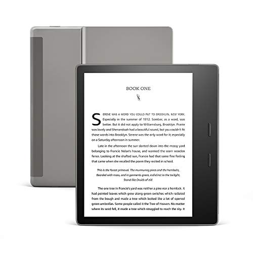 Kindle Oasis – With 7” display and page turn buttons - Wi-Fi + Free Cellular Connectivity, 32 GB, Graphite - Without Lockscreen Ads + 3 Months Free Kindle Unlimited (with auto-renewal)