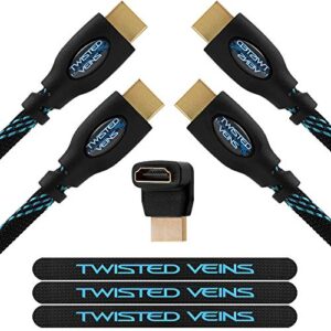 twisted veins hdmi cable 25 ft, 2-pack, premium hdmi cord type high speed with ethernet, supports hdmi 2.0b 4k 60hz hdr on most devices and may only support 4k 30hz on some devices