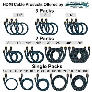 Twisted Veins HDMI Cable 25 ft, 2-Pack, Premium HDMI Cord Type High Speed with Ethernet, Supports HDMI 2.0b 4K 60hz HDR on Most Devices and May Only Support 4K 30hz on Some Devices