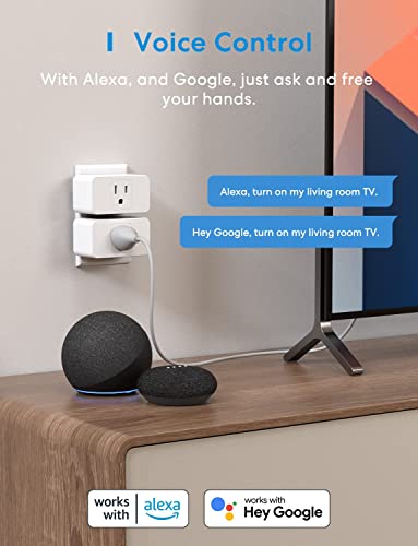 Meross Wi-Fi Smart Plug Mini, 15 Amp & Reliable Wi-Fi Connection, Alexa and Google Voice Control, App Remote Control, Timer, Occupies Only One Socket, No Hub Needed