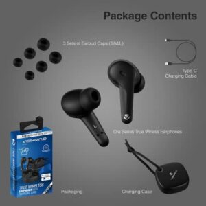 Volkano Ore Series Bluetooth Wireless Earbuds with Swivel Charging Case, Wireless Earphones Long Battery Life, Noise Cancelling Technology, Bluetooth Earbuds for Sports and Workout - (Black)