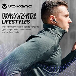 Volkano Ore Series Bluetooth Wireless Earbuds with Swivel Charging Case, Wireless Earphones Long Battery Life, Noise Cancelling Technology, Bluetooth Earbuds for Sports and Workout - (Black)