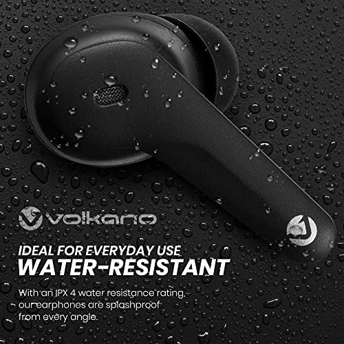 Volkano Ore Series Bluetooth Wireless Earbuds with Swivel Charging Case, Wireless Earphones Long Battery Life, Noise Cancelling Technology, Bluetooth Earbuds for Sports and Workout - (Black)