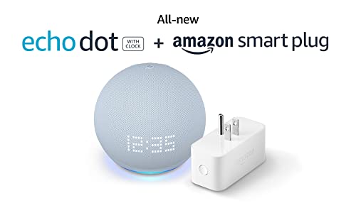 All-New Echo Dot (5th Gen, 2022 release) with clock Cloud Blue with Amazon Smart Plug