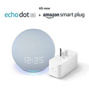 All-New Echo Dot (5th Gen, 2022 release) with clock Cloud Blue with Amazon Smart Plug