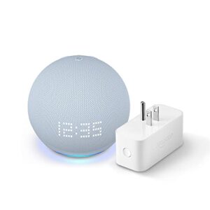all-new echo dot (5th gen, 2022 release) with clock cloud blue with amazon smart plug