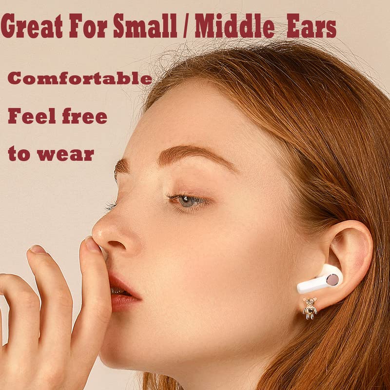 White Wireless Kids Earbuds for Small Ear Canal Ear Buds Women Kawai Cute Earbuds Small Ears Earbuds Bluetooth Workout Headphones