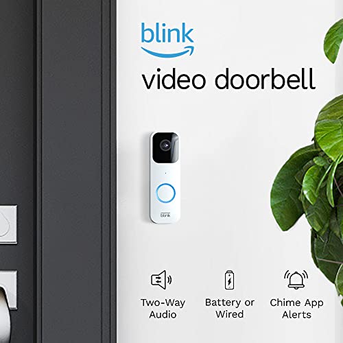 Blink Video Doorbell (White) + Mini Camera (Black) | Two-Way Audio, HD Video, Motion and Chime Alerts | Works with Alexa