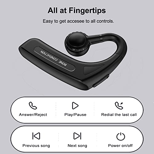 Open Ear Headphones Bluetooth Single Bone Conduction Wireless Earbuds with Earhooks Microphone Earphones Waterproof Long Battery Life Earpiece for Workout Sports Running Android iOS Non Ear Plug