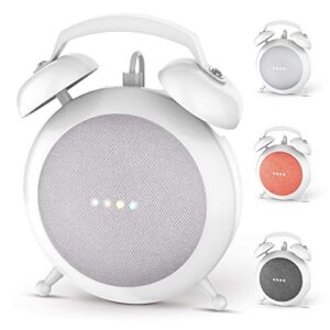 google home mini stand holder, retro alarm clock stand mount base protective case compatible with google home mini and nest mini (white)