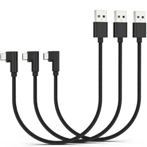 1ft right angle micro usb cable 3pack, short usb a to micro b cord 90 degree, high speed sync durable nylon braided android usb 2.0 fast charging cable for samsung s7 note, kindle, lg, power bank, ps4