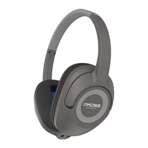 koss bt539ik wireless bluetooth over-ear headphones,on-board microphone and touch controls, detachable cord included, dark grey and black