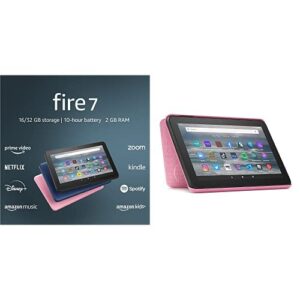 all-new fire 7 tablet (16 gb, rose, ad-supported) + amazon standing cover (rose)