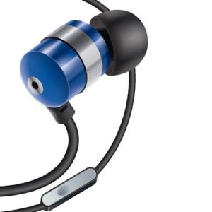 gogroove audiohm hf earbud headphones with mic, deep bass, & comfortable ear gels (blue) in-ear earphones featuring noise isolating design, durable alloy driver housing, ergonomic angled fit