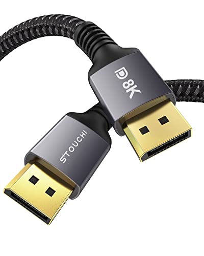 Stouchi DisplayPort Cable 1.4, 8K 6.6FT DP Cable 32.4Gbps 8K@60Hz HBR3 4K@60Hz/144Hz/120Hz 5K@60Hz 1080P@240Hz Support FreeSync G-Sync HDR10 Display Port for Gaming Monitor Graphics Card