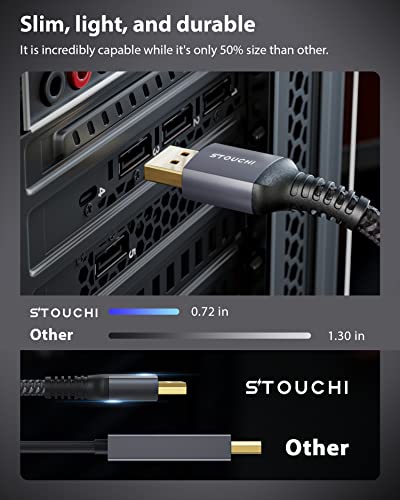 Stouchi DisplayPort Cable 1.4, 8K 6.6FT DP Cable 32.4Gbps 8K@60Hz HBR3 4K@60Hz/144Hz/120Hz 5K@60Hz 1080P@240Hz Support FreeSync G-Sync HDR10 Display Port for Gaming Monitor Graphics Card