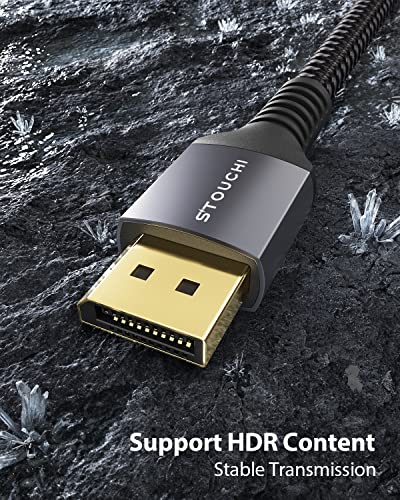 Stouchi DisplayPort Cable 1.4, 8K 6.6FT DP Cable 32.4Gbps 8K@60Hz HBR3 4K@60Hz/144Hz/120Hz 5K@60Hz 1080P@240Hz Support FreeSync G-Sync HDR10 Display Port for Gaming Monitor Graphics Card