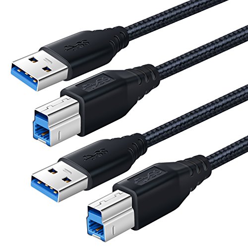 USB 3.0 Cable A Male to B Male, OKRAY 2 Pack 6 Feet Superspeed USB 3.0 Type A to B Cable Durable Nylon Braided USB A to USB B Cord for USB Hub, External Hard Drivers, Scanner, Monitor (Black Black)