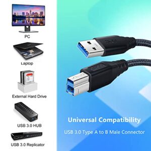 USB 3.0 Cable A Male to B Male, OKRAY 2 Pack 6 Feet Superspeed USB 3.0 Type A to B Cable Durable Nylon Braided USB A to USB B Cord for USB Hub, External Hard Drivers, Scanner, Monitor (Black Black)