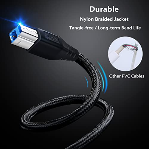 USB 3.0 Cable A Male to B Male, OKRAY 2 Pack 6 Feet Superspeed USB 3.0 Type A to B Cable Durable Nylon Braided USB A to USB B Cord for USB Hub, External Hard Drivers, Scanner, Monitor (Black Black)