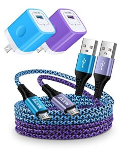 4-in-1 android chargers, usb wall charger + micro usb cable multipack fast for samsung galaxy s7 s6 j8 j7 j3, kindle fire old version paperwhite kids e-reader stick, long usb a to micro b cords 6 ft