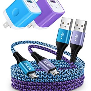 4-in-1 Android Chargers, USB Wall Charger + Micro USB Cable Multipack Fast for Samsung Galaxy S7 S6 J8 J7 J3, Kindle Fire Old Version Paperwhite Kids e-Reader Stick, Long USB A to Micro B Cords 6 Ft