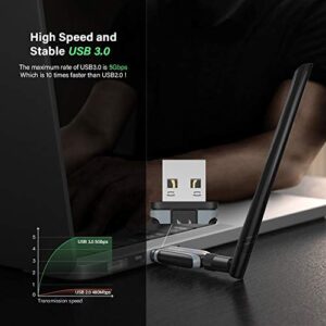 USB WiFi Adapter, XDO 1200Mbps Wireless Network Adapter USB 3.0 Dual Band 2.4GHz/5GHz 5dBi High Gain Antenna 802.11ac for PC Desktop Laptop Support Windows 11/10/8/7/Vista/XP Mac OS 10.9-10.15