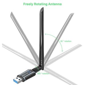 USB WiFi Adapter, XDO 1200Mbps Wireless Network Adapter USB 3.0 Dual Band 2.4GHz/5GHz 5dBi High Gain Antenna 802.11ac for PC Desktop Laptop Support Windows 11/10/8/7/Vista/XP Mac OS 10.9-10.15