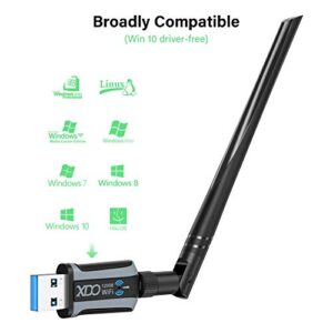 USB WiFi Adapter, XDO 1200Mbps Wireless Network Adapter USB 3.0 Dual Band 2.4GHz/5GHz 5dBi High Gain Antenna 802.11ac for PC Desktop Laptop Support Windows 11/10/8/7/Vista/XP Mac OS 10.9-10.15