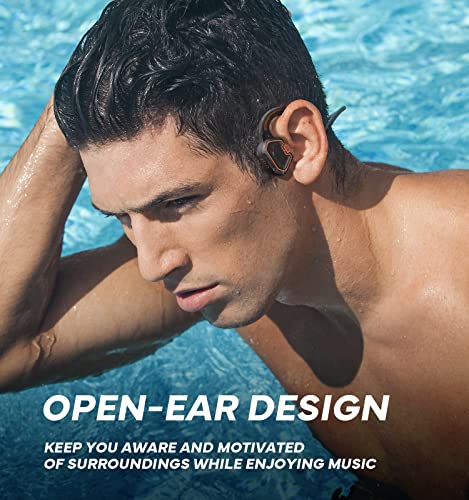 Bone Conduction Headphones Bluetooth IPX8 Waterproof Swimming Headphones, 16G MP3 Player 2 Pack Magnetic Charging Cables Wireless Open-Ear Headphones Bluetooth 5.1 with Mic for Running Driving, Orange