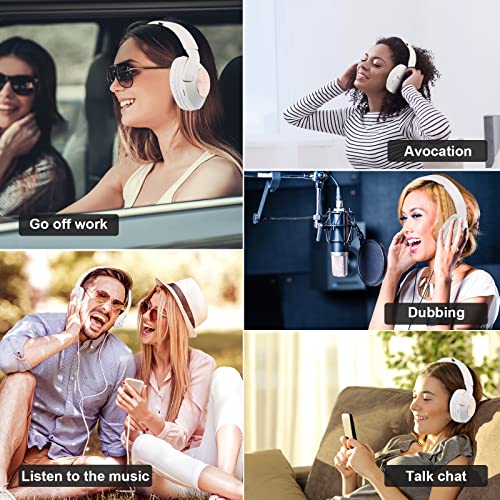 mucro Over-Ear Headphones, Bluetooth Headphones Wired and Wireless with 3.5mm AUX Jack, Foldable Soft Cushion Earcups Stereo Sound for Travel/Office, Multipoint Connection for Cell Phone/PC (White)