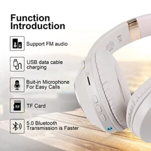 mucro Over-Ear Headphones, Bluetooth Headphones Wired and Wireless with 3.5mm AUX Jack, Foldable Soft Cushion Earcups Stereo Sound for Travel/Office, Multipoint Connection for Cell Phone/PC (White)