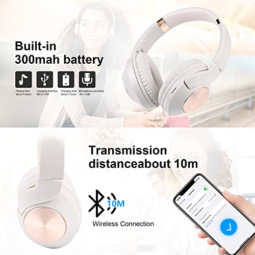 mucro Over-Ear Headphones, Bluetooth Headphones Wired and Wireless with 3.5mm AUX Jack, Foldable Soft Cushion Earcups Stereo Sound for Travel/Office, Multipoint Connection for Cell Phone/PC (White)