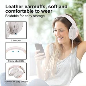 mucro Over-Ear Headphones, Bluetooth Headphones Wired and Wireless with 3.5mm AUX Jack, Foldable Soft Cushion Earcups Stereo Sound for Travel/Office, Multipoint Connection for Cell Phone/PC (White)