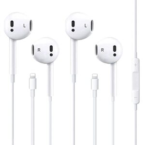 lightning wired earbuds headphones, apple mfi certified iphone in-ear stereo headphones built-in microphone volume control earbuds compatible iphone 13/12/11/x/8/7/ipad ios white (2 pack)