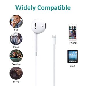 Lightning Wired Earbuds Headphones, Apple MFi Certified iPhone in-Ear Stereo Headphones Built-in Microphone Volume Control Earbuds Compatible iPhone 13/12/11/X/8/7/iPad iOS White (2 Pack)