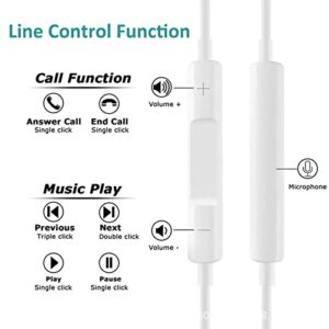 Lightning Wired Earbuds Headphones, Apple MFi Certified iPhone in-Ear Stereo Headphones Built-in Microphone Volume Control Earbuds Compatible iPhone 13/12/11/X/8/7/iPad iOS White (2 Pack)