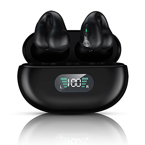 HCPBRS 2023 New Wireless Ear Clip Bone Conduction Headphones, Open Ear Headphones Mini Bone Conduction Headphones, Bluetooth Sports Headphones Wireless Earbuds with Earhooks (X- Black)