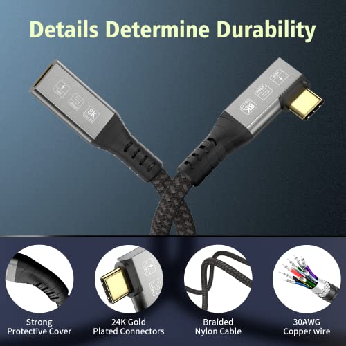 YIWENTEC USB4 8K 0.5M Cable Thunderbolt 4 USB 4 Type-c Male Angle to Female Extension Cable Ultra HD 8K@60Hz 100W Charging 40Gbps Data Transfer Compatible with External SSD eGPU USB-C Docking