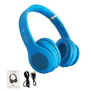 Kids Headphones Bluetooth Wireless,LED Light Up Wired Headset,85 dB Volume Limiting Foldable Headphones,Built-in Mic,Support FM Radio/Micro SD/TF,for Phone/Tablet/Pad/PC/Laptop/TV(Blue)