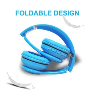 Kids Headphones Bluetooth Wireless,LED Light Up Wired Headset,85 dB Volume Limiting Foldable Headphones,Built-in Mic,Support FM Radio/Micro SD/TF,for Phone/Tablet/Pad/PC/Laptop/TV(Blue)