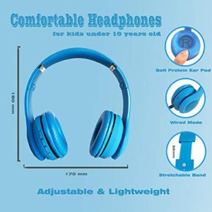 Kids Headphones Bluetooth Wireless,LED Light Up Wired Headset,85 dB Volume Limiting Foldable Headphones,Built-in Mic,Support FM Radio/Micro SD/TF,for Phone/Tablet/Pad/PC/Laptop/TV(Blue)