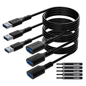 usb 3.0 extension cable 4 feet (3 pack), usb a male to female cable (from 2ft to 100ft for selection), 5gbps data transfer extender cord for printer, keyboard, mouse, flash drive, hard drive-4ft/3pk