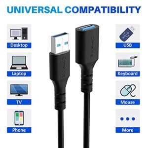 USB 3.0 Extension Cable 4 Feet (3 Pack), USB A Male to Female Cable (from 2ft to 100ft for Selection), 5Gbps Data Transfer Extender Cord for Printer, Keyboard, Mouse, Flash Drive, Hard Drive-4FT/3PK