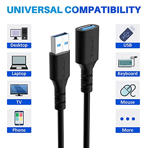 USB 3.0 Extension Cable 4 Feet (3 Pack), USB A Male to Female Cable (from 2ft to 100ft for Selection), 5Gbps Data Transfer Extender Cord for Printer, Keyboard, Mouse, Flash Drive, Hard Drive-4FT/3PK